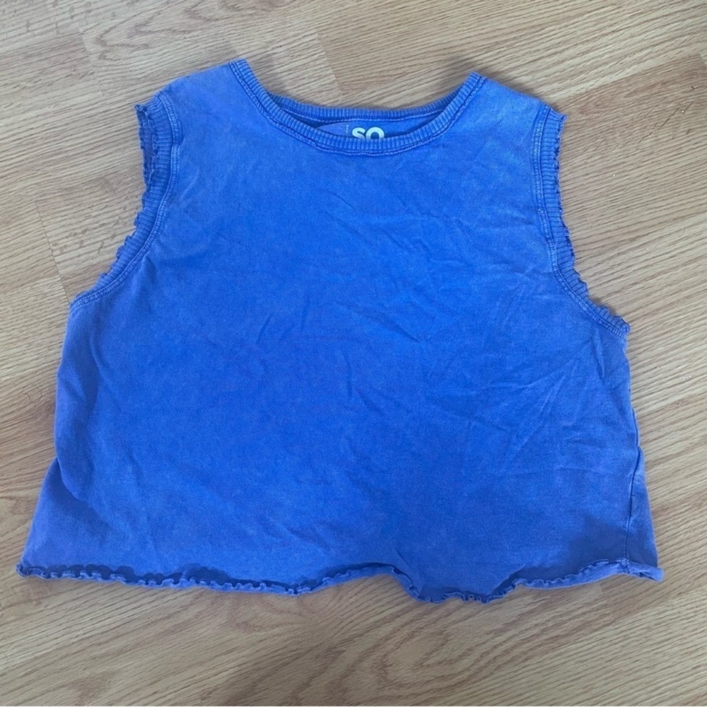 SO Purple Indigo Cropped Lettuce Edge Tank Top Size M